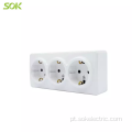 Triple Schuko Outlet 16 amper tomada elétrica de parede